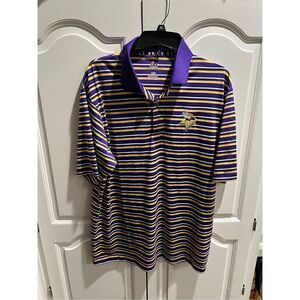 Minnesota Vikings Majestic Team Apparel Purple Pin Stripe Polo Shirt Size Large